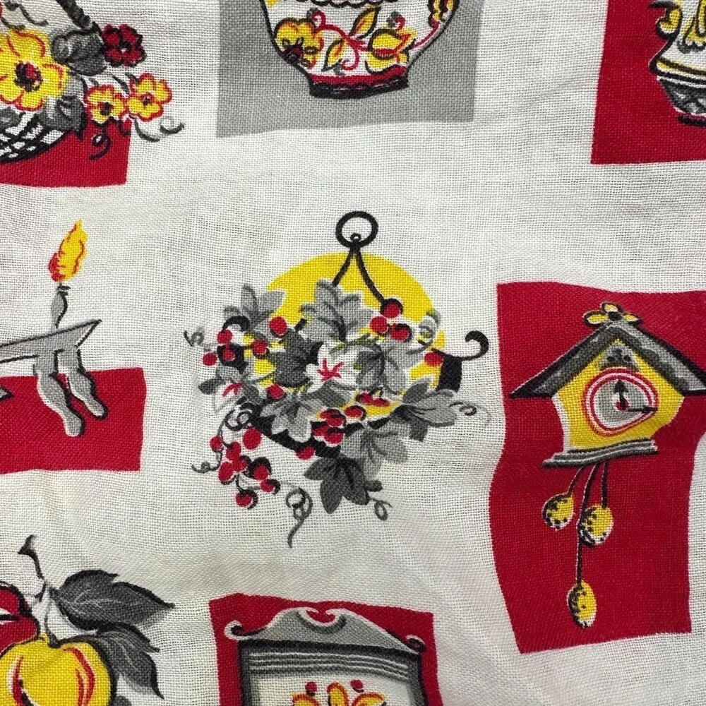 Vintage Handmade Kitchen Apron Pocket Retro Kitschy Red White Yellow Ties